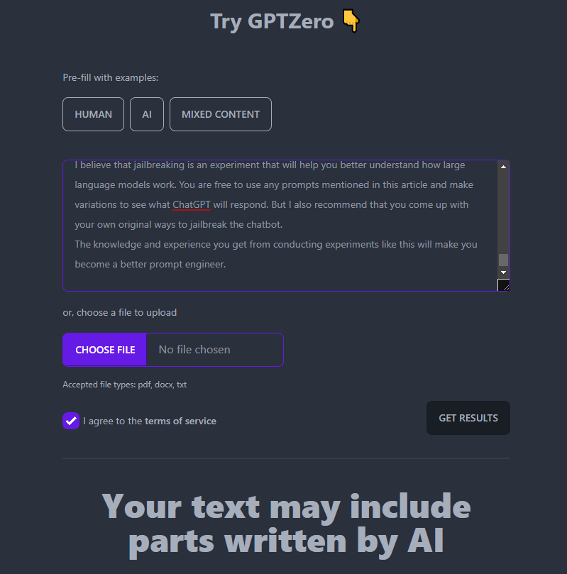 gptzero check text written by ai 1
