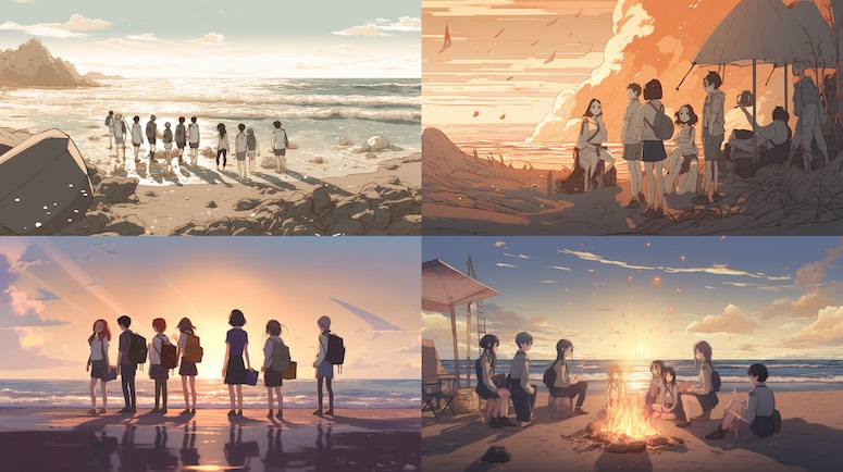 anime beach midjourney
