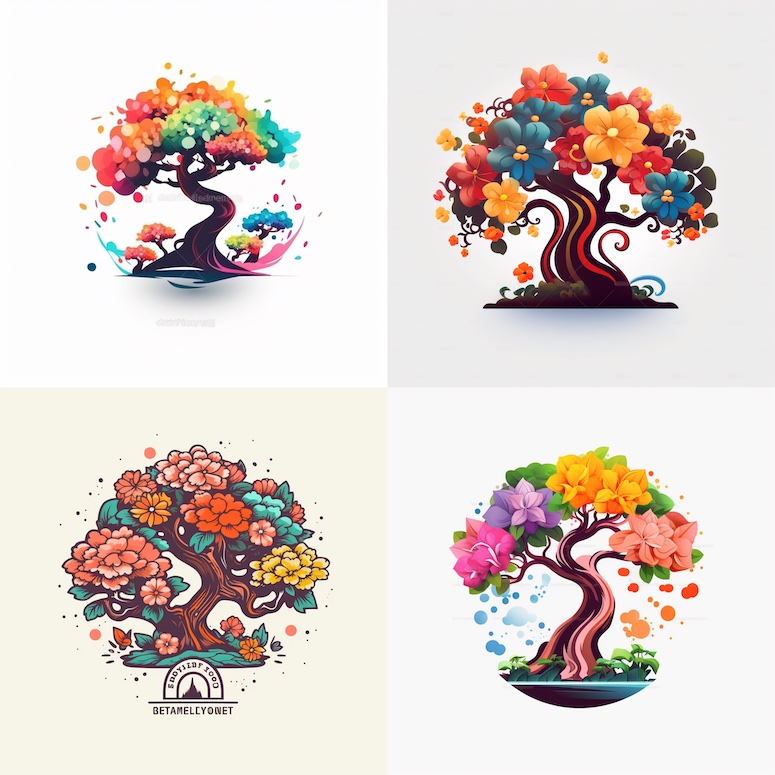 midjourney pictorial logo prompt example bonsai tree