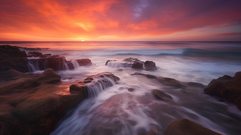 midjourney prompt coastal sunset landscape photo