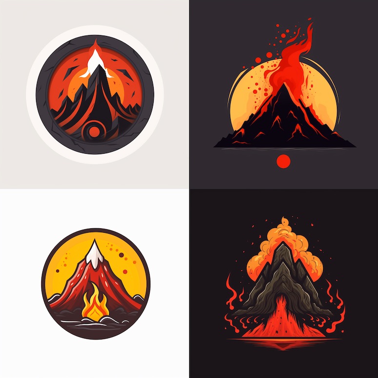 midjourney prompt emblem logo volcano example