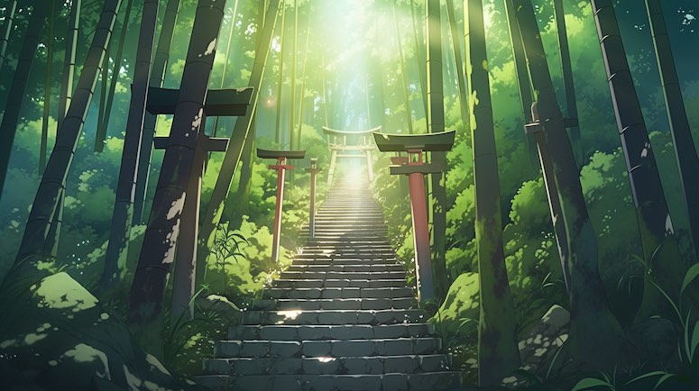 midjourney bamboo forest anime prompt example