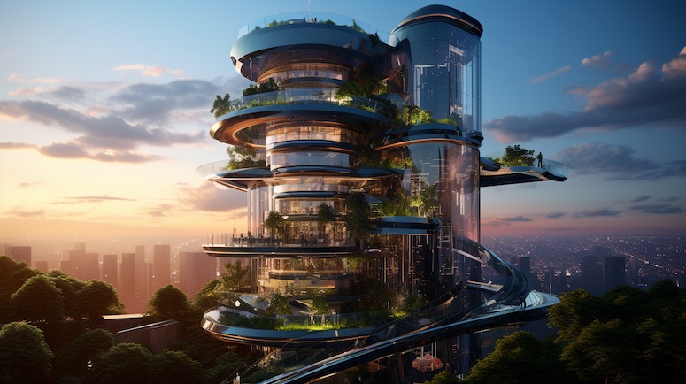 futuristic skyscraper architecture in midjourney