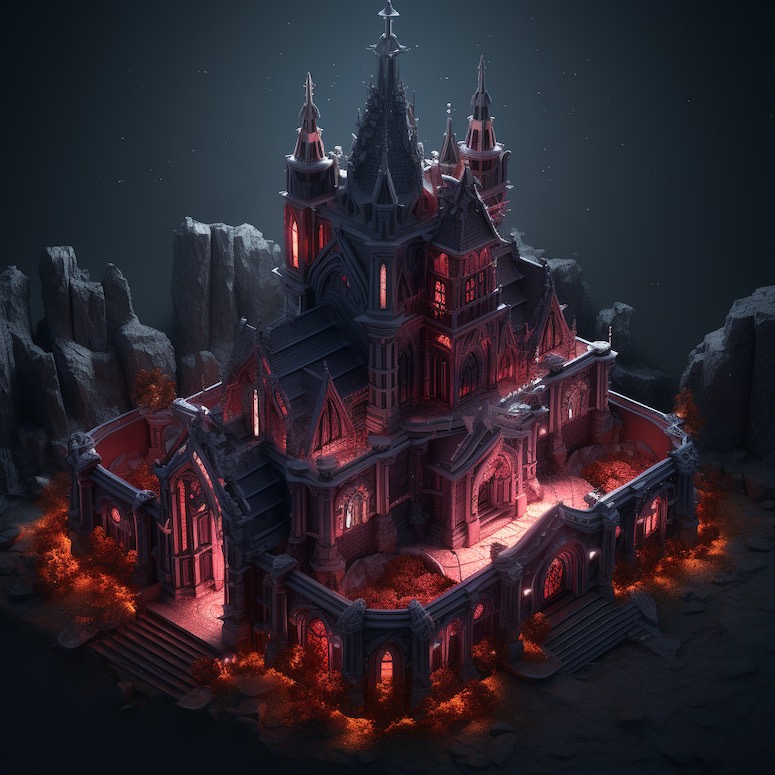 game assets in midjourney isometric gothic castle