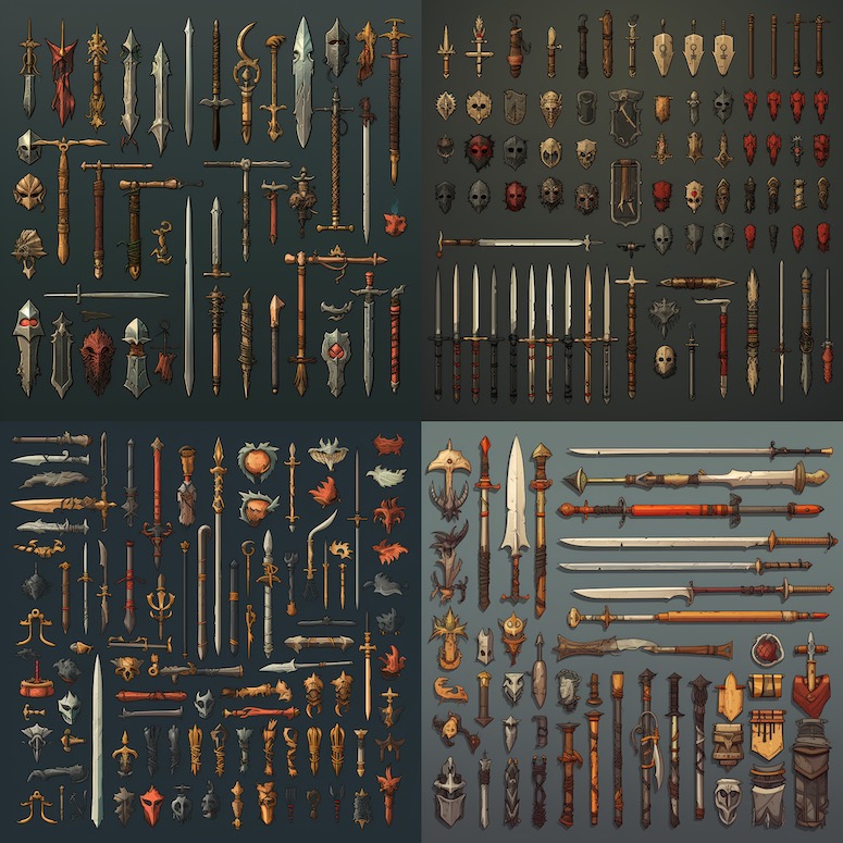 midjourney prompt 2d game art weapons