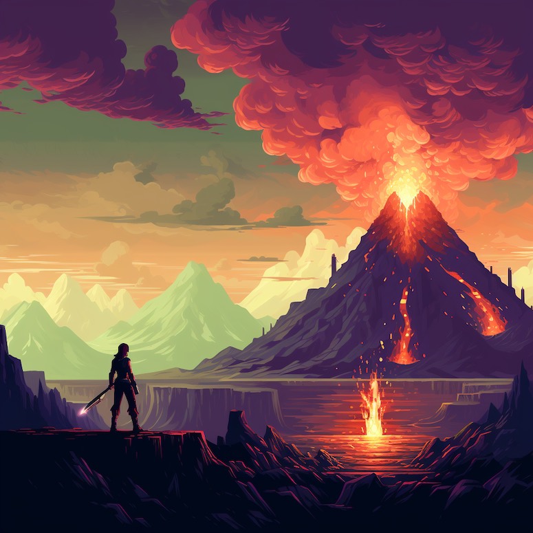 volcano 8 bit pixel art example