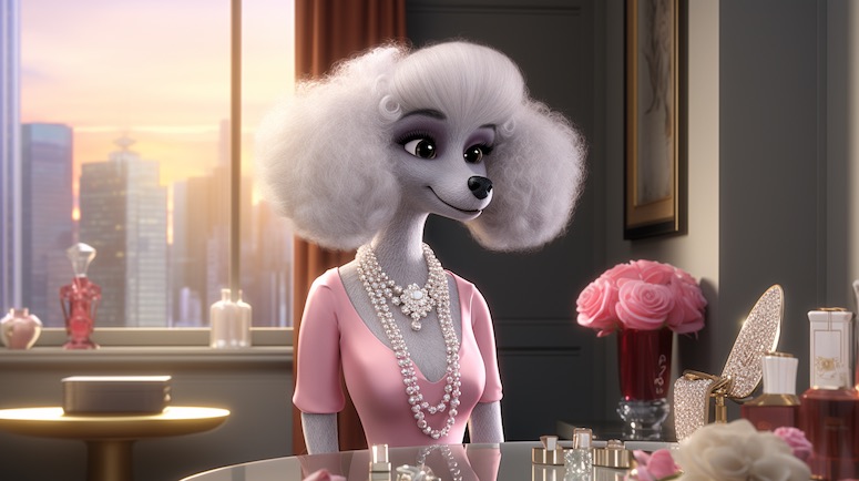 3d cartoon character poodle in midjourney