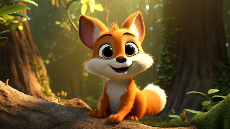 cute 3d cartoon fox midjourney prompt