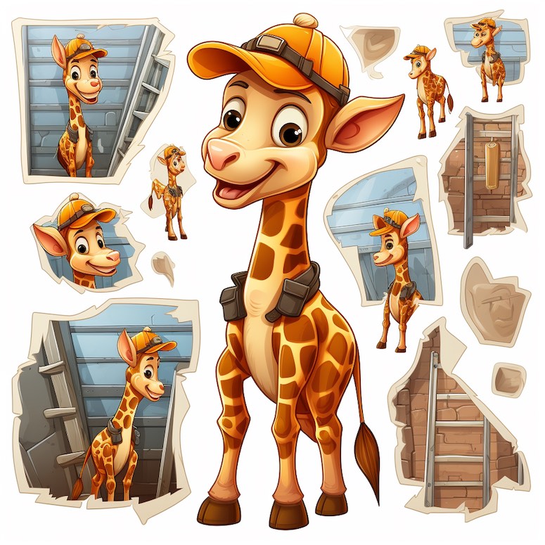 giraffe sticker bundle midjourney prompt results
