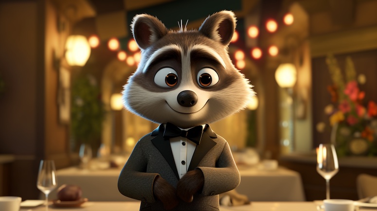 midjourney prompt 3d cartoon character raccoon
