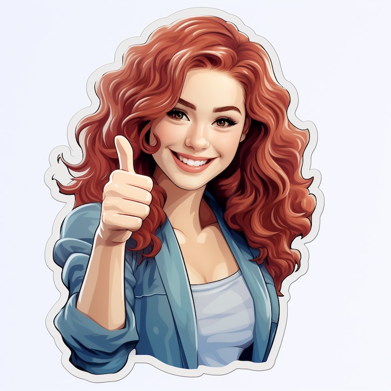 young woman thumbs up sticker prompt example