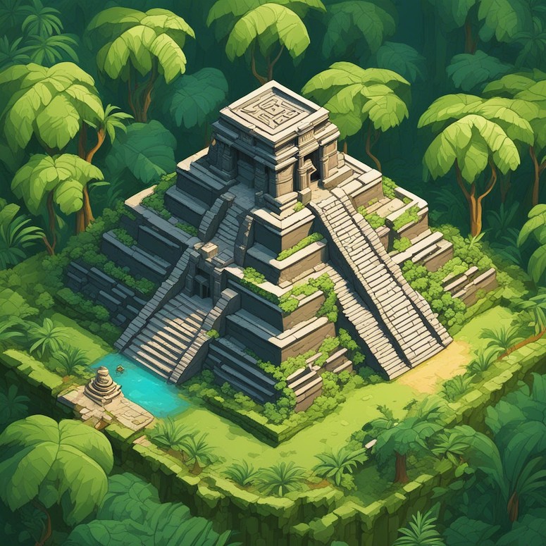ancient mayan temple isometric game assets stable diffusion