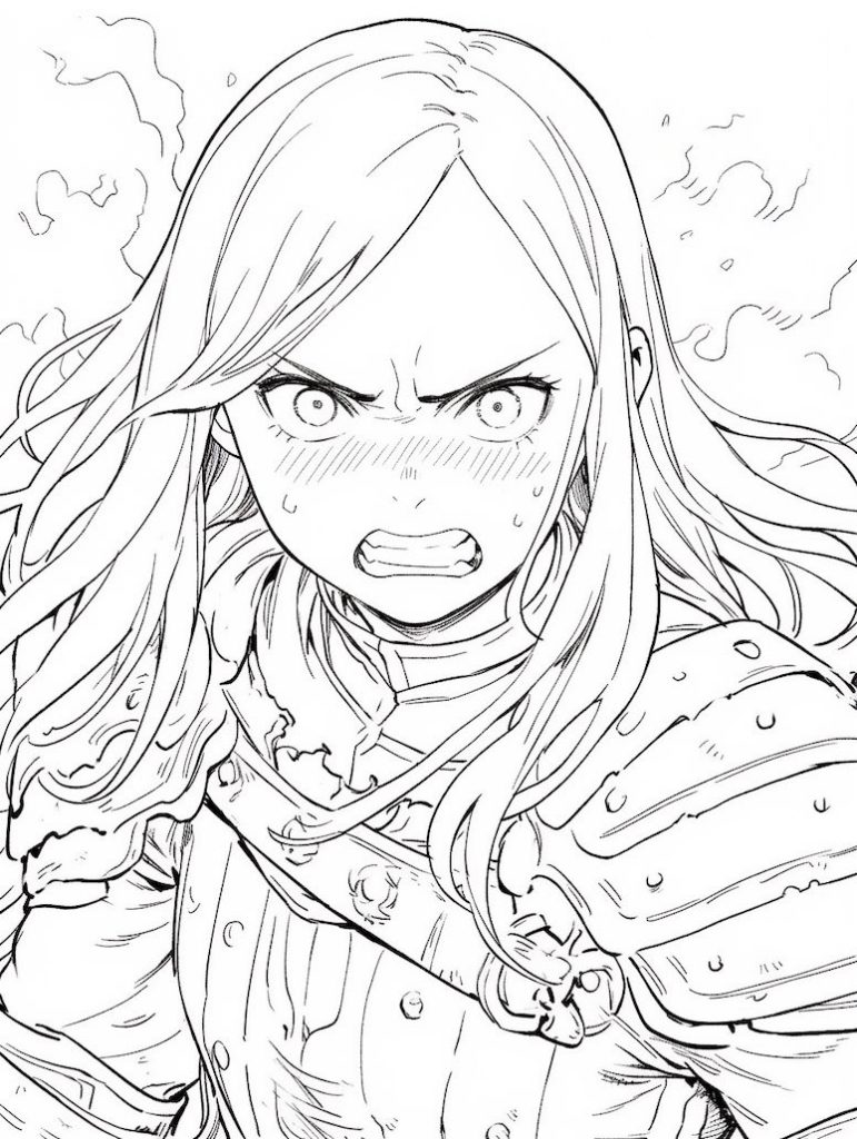 anime female warrior coloring page midjourney