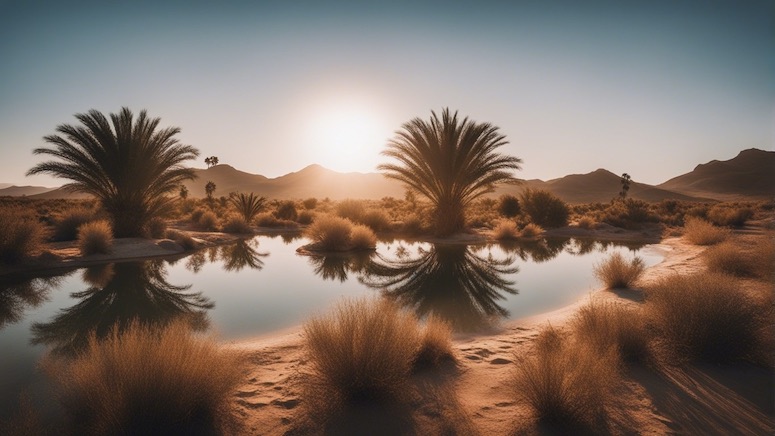 desert oasis landscape photo prompt stable diffusion