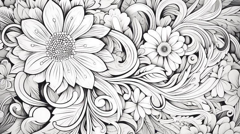 floral pattern coloring book midjourney prompt