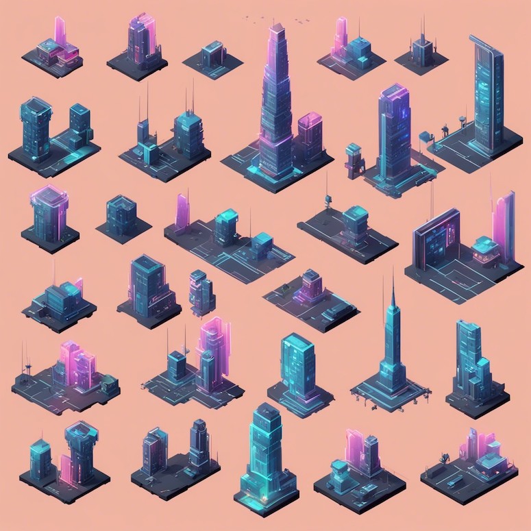 futuristic skyscrapers game assets stable diffusion prompt
