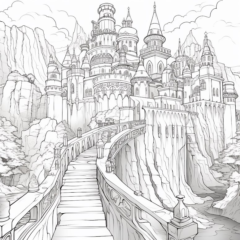 midjourney prompts for coloring books castle example