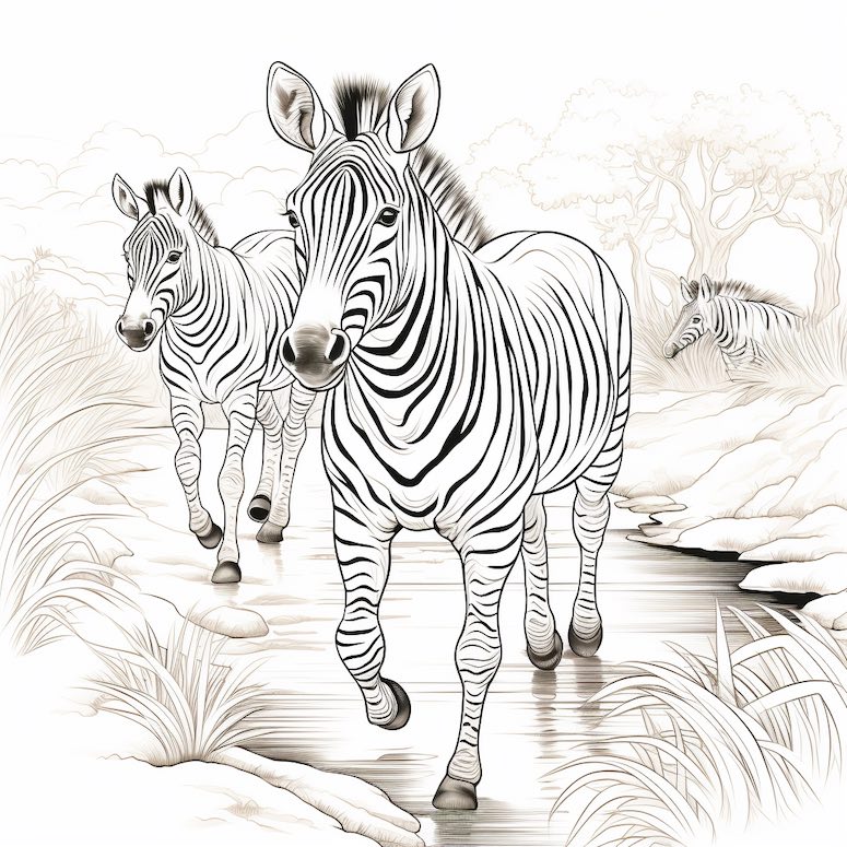 safari zebras coloring book midjourney example