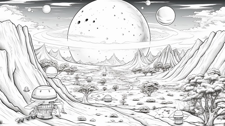 space coloring book midjourney prompt example