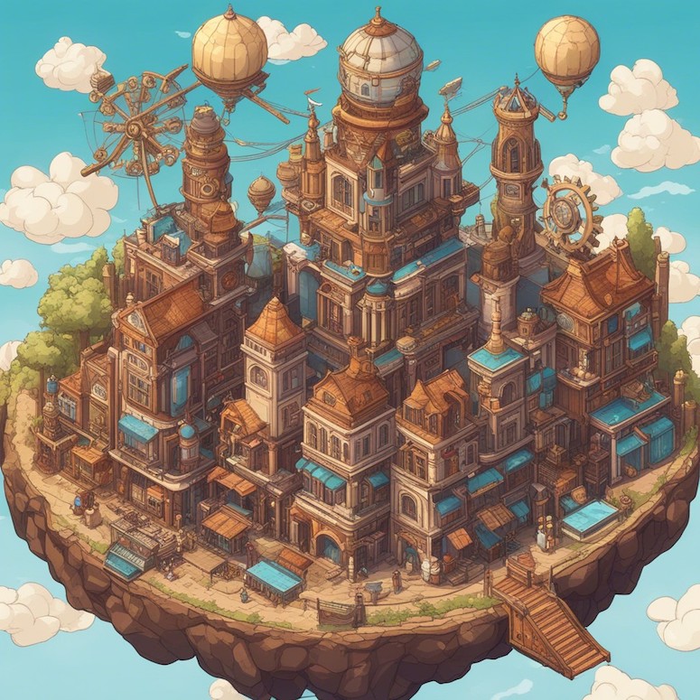 steampunk city isometric game assets stable diffusion