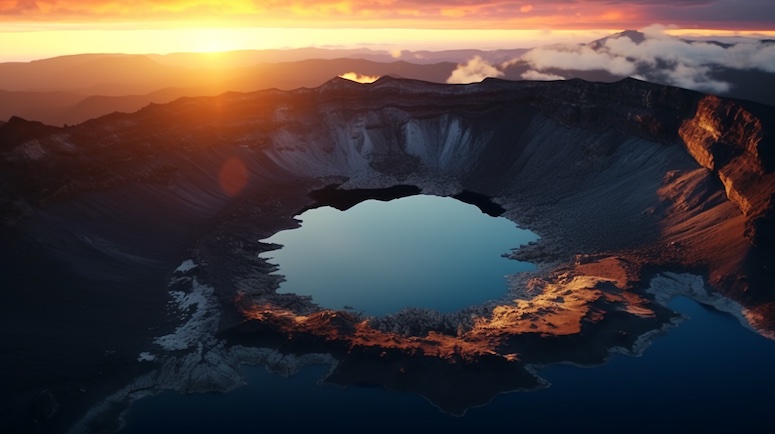 volcano crater lake landscape midjourney prompt