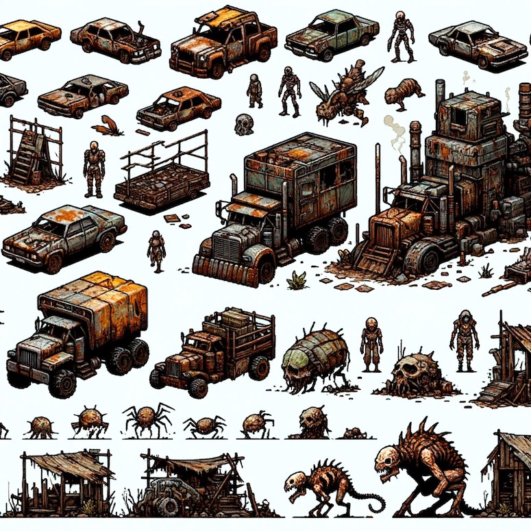 apocalyptic wasteland game assets sprite sheet dalle