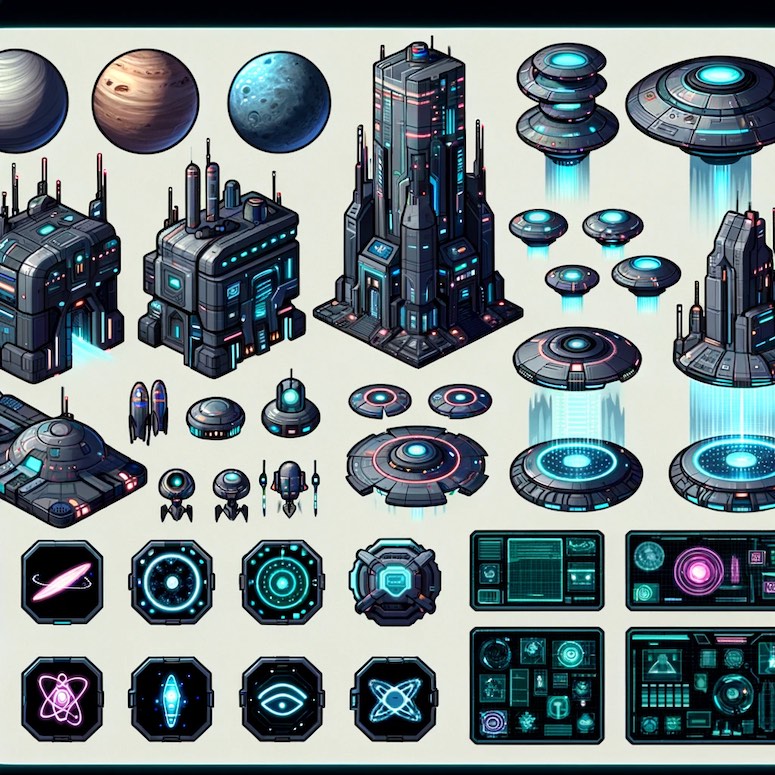 space sprite sheet video game assets dalle